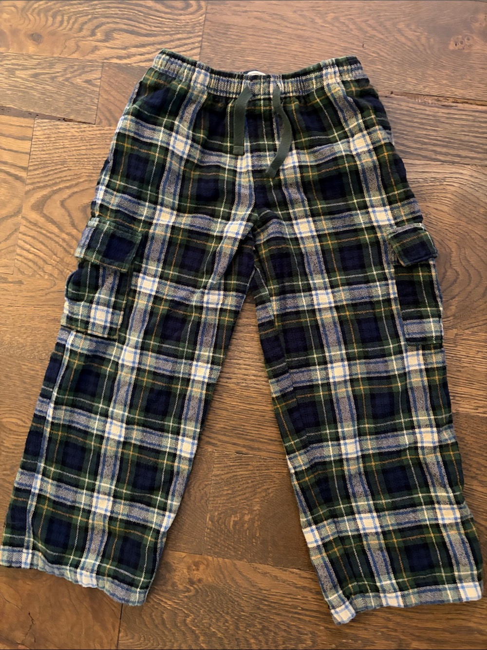 L.L. Bean Boys Navy and Green Plaid Flannel Pants